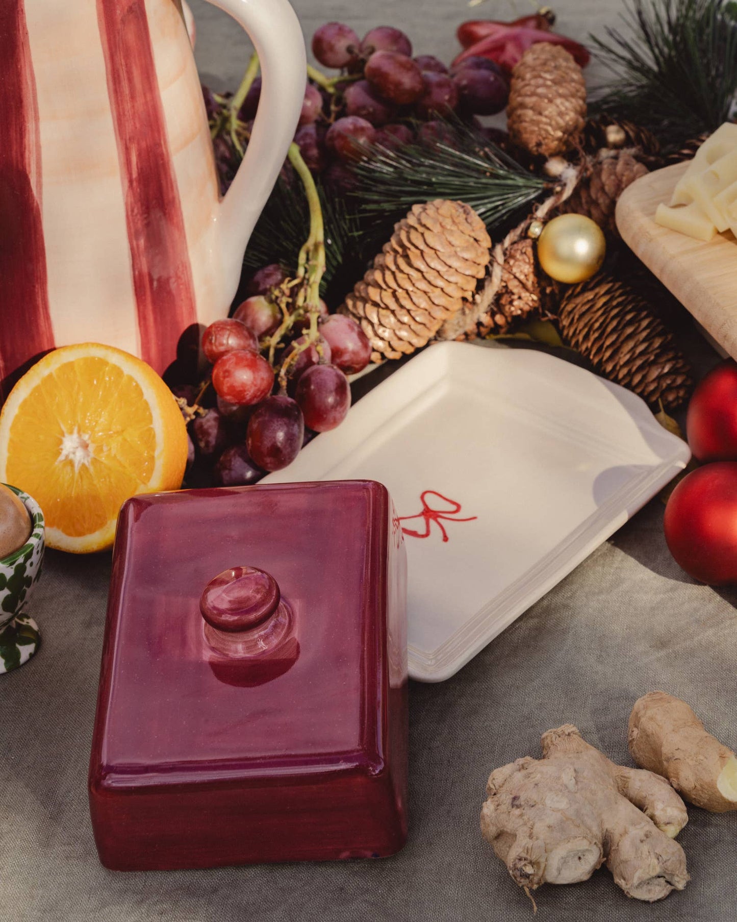 Burgundy Ceramic Butter Dish – Handmade Holiday Gift - Noell
