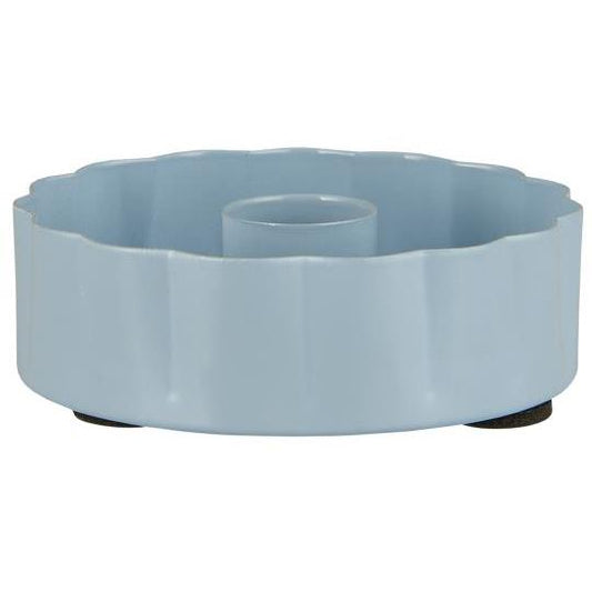 Candle holder f/1.3 cm candle wavy edge light blue
