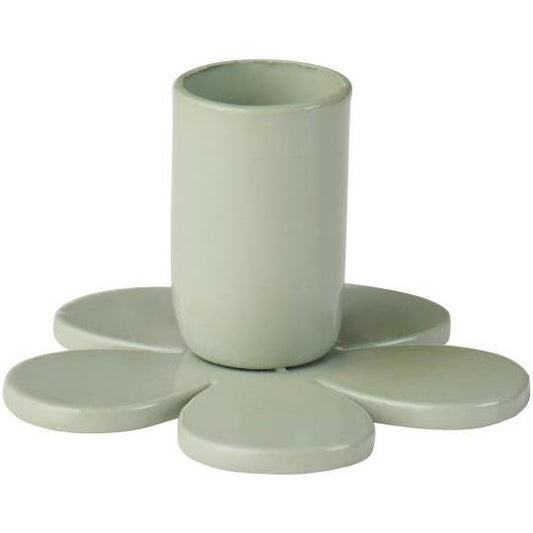 Candle holder f/1.3 cm candle flower-shaped dusty green