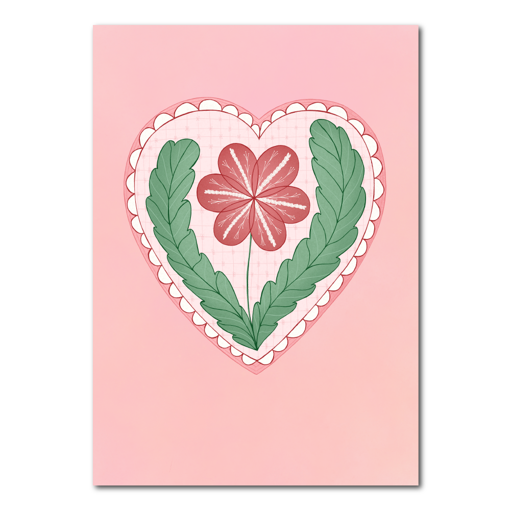 Heart with red flower | Postcard