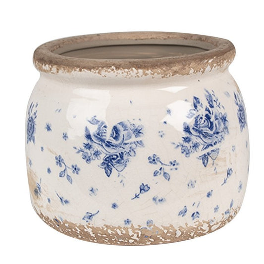 Bloempot Beige Blauw, Keramiek Ø 12x10 cm