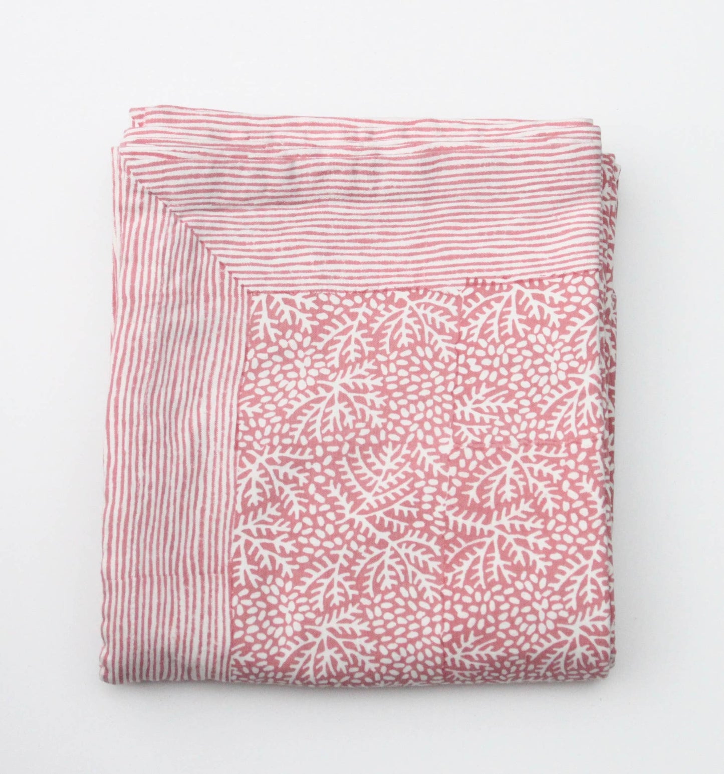 Handblockprinted tablecloth square Floral Coral 150 x 150 cm