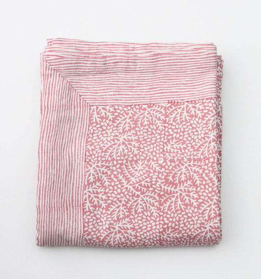 Handblockprinted tablecloth  small Floral Coral 150 x 240