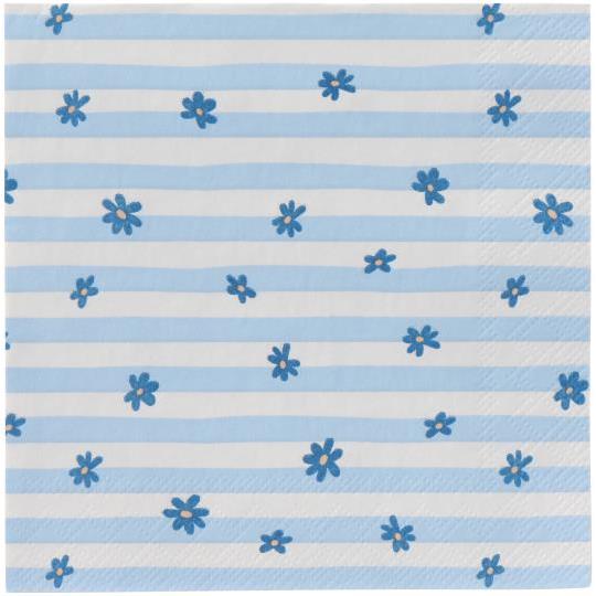 Coffee napkin 12.5x12.5 cm blue flowers, light blue stripes 20 pcs/pck