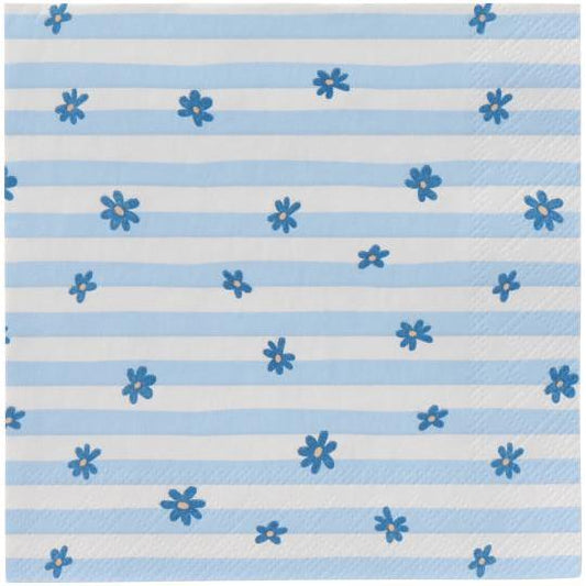 Coffee napkin 12.5x12.5 cm blue flowers, light blue stripes 20 pcs/pck