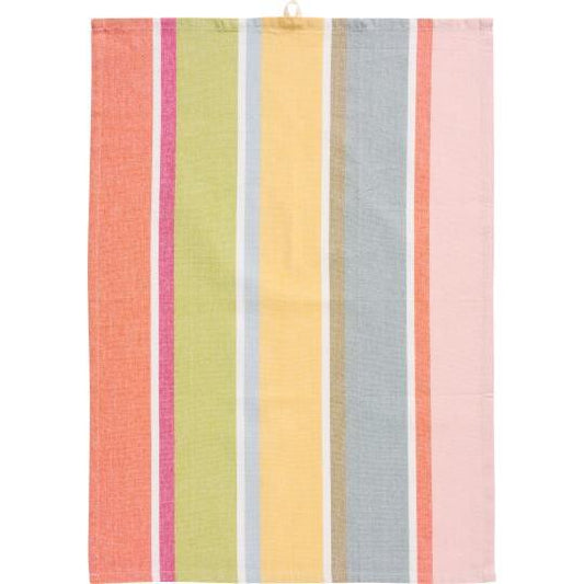 Tea towel w/multicoloured stripes