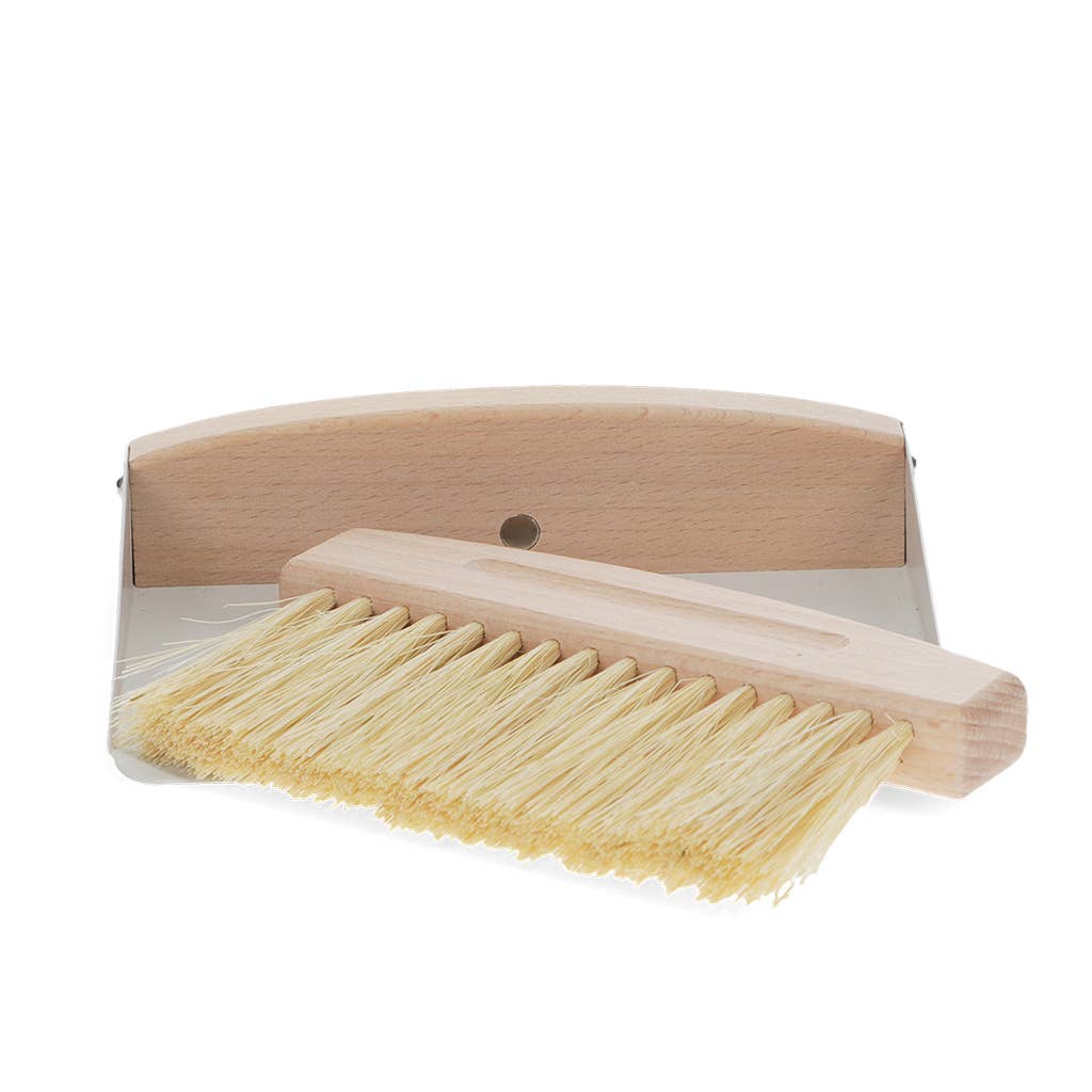 Wooden table brush and pan set - Soft grey