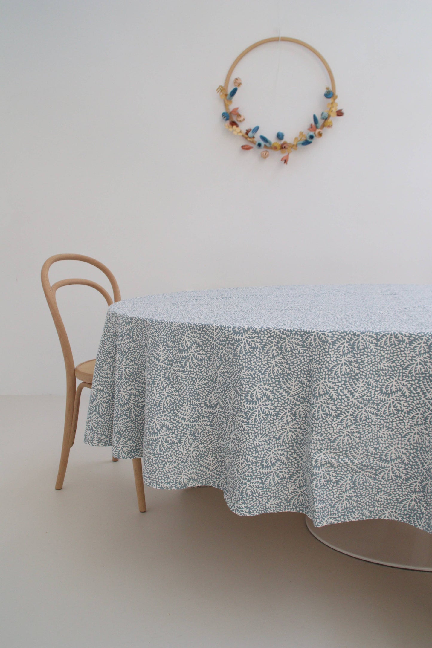 Handblockprinted ROUND tablecloth 180 cm Floral mineral