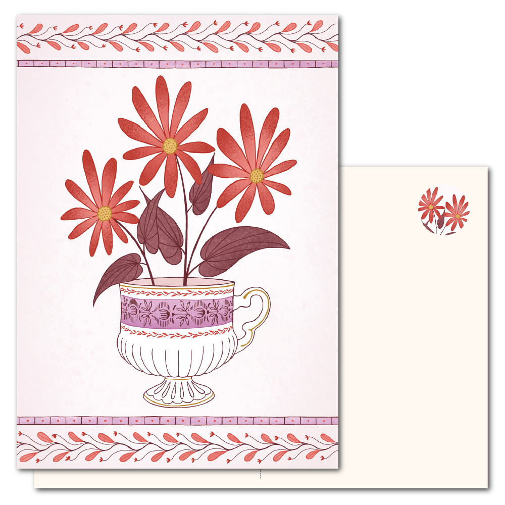 Vintage cup with flowers | Postcard