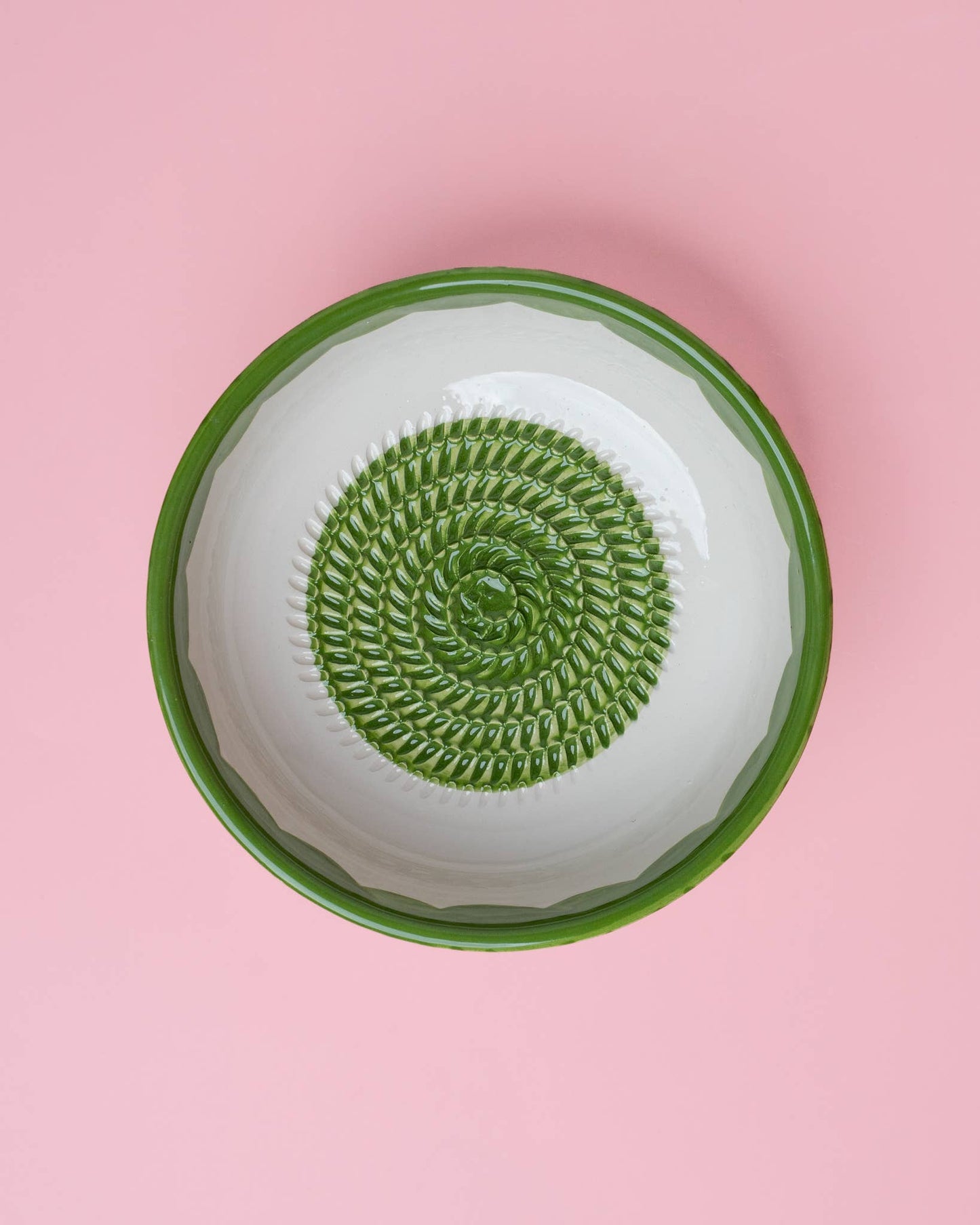 Vintage Pottery Grater Bowl – Green and White