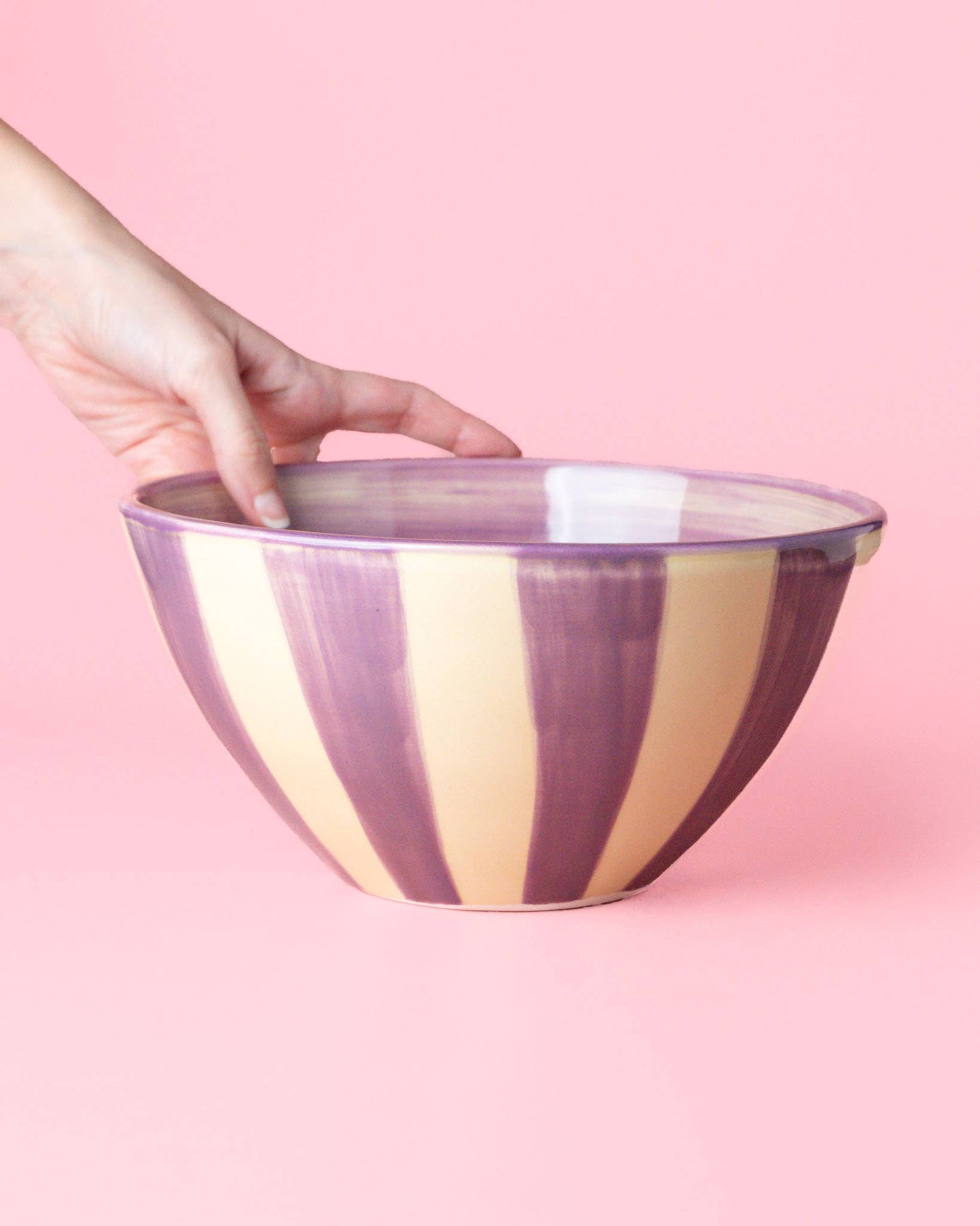Ceramic salad bowl 1.5L 21cm /ALBA Lilac and Yellow Stripes