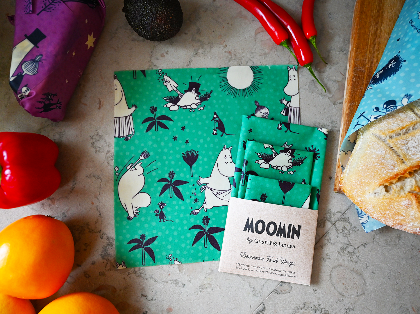 Moomin by G&L - Beeswax cloth “Tending the earth” Three-pack