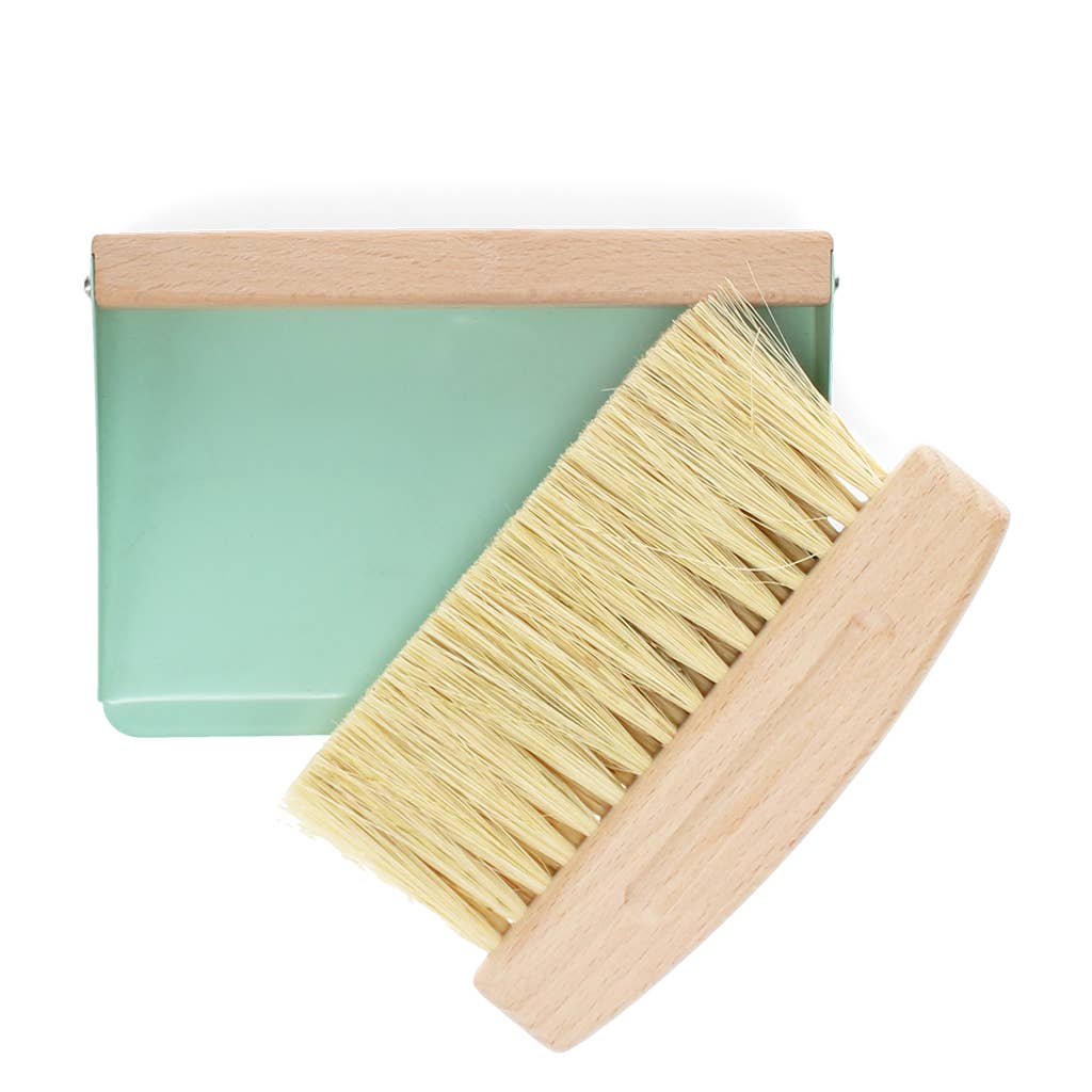Wooden table brush and pan set - Pistachio green
