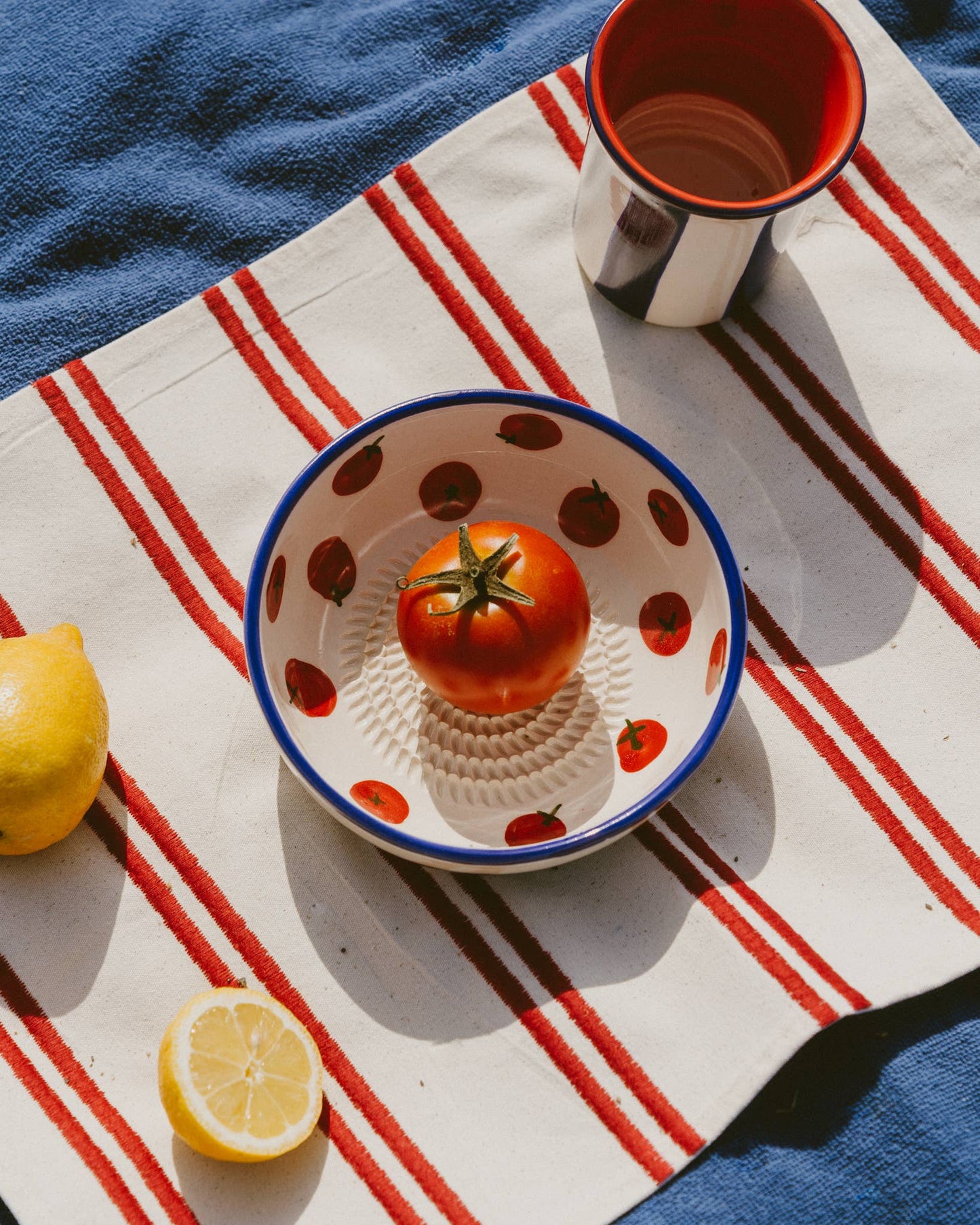Ceramic Garlic Grater Plate - Medium Red & Blue - Pomodoro