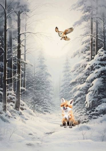 Sustainable postcard happy winter fox