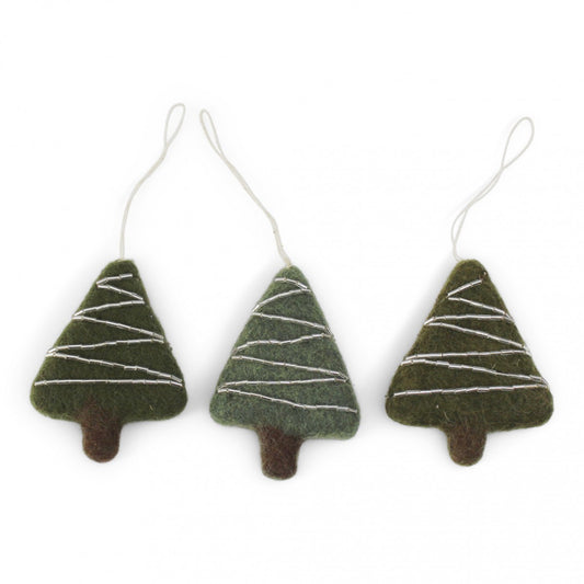 Green Trees w/Pearls - Set of 3