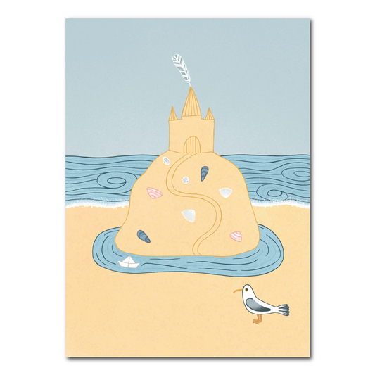 Sandcastle and seagull | Postcard