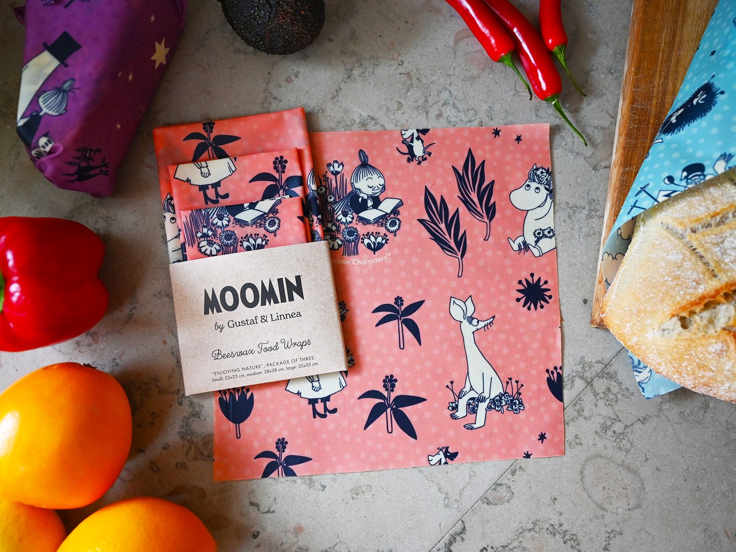 Moomin by G&L - Beeswax cloth “Enjoying nature” Three-pack