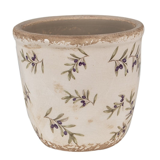 Bloempot Ø 11x10 cm Beige Blauw Keramiek Olijven