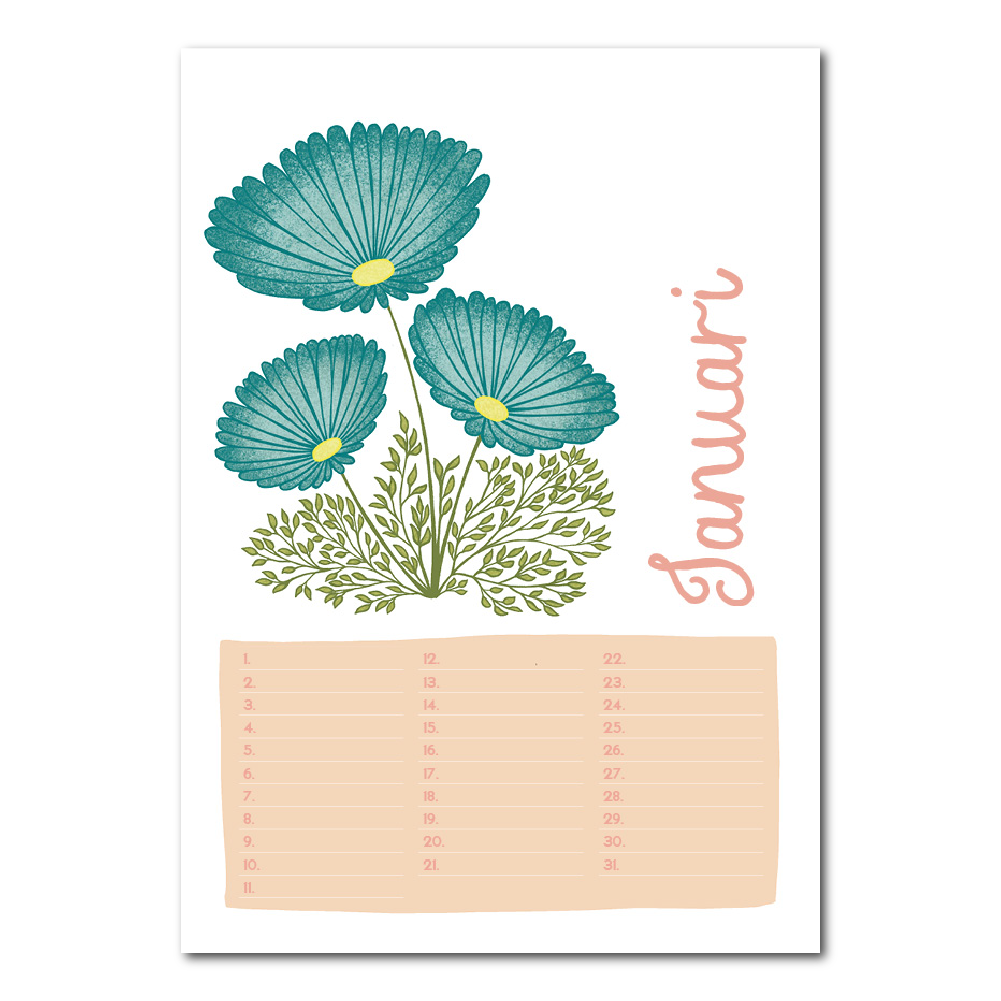Birthday calendar with flowers: Dutch