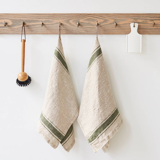 Natural Linen Theedoek Groene streep