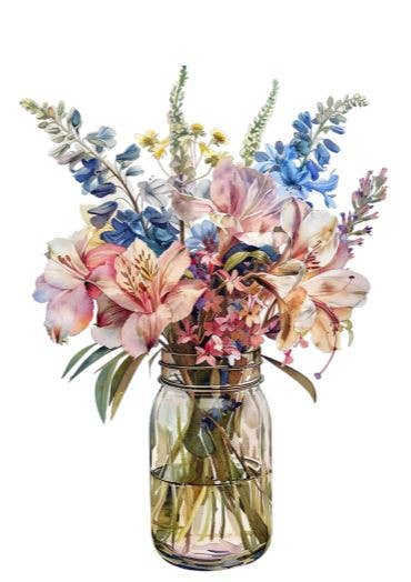 Sustainable postcard flowers in a jar