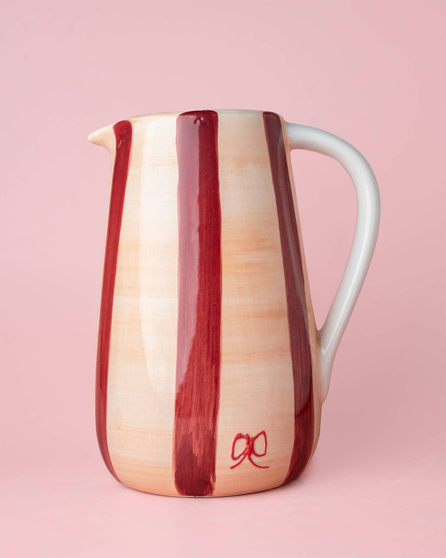 Pottery Vase 21cm - Burgundy & Beige Stripes - Noelle