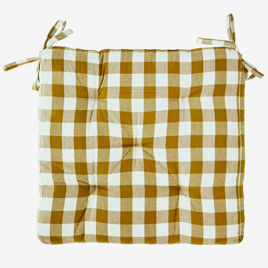 Checked woven cotton chair pad 45x45 cm