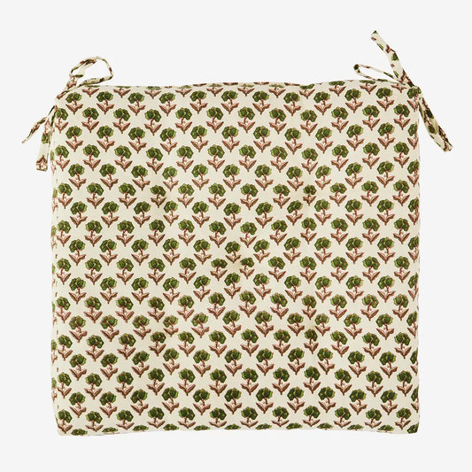 Printed cotton chair pad geel groen