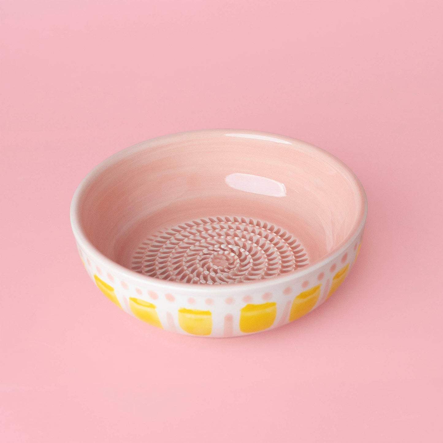 Vintage Pottery Grater Bowl – Pink and Yellow