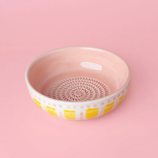 Vintage Pottery Grater Bowl – Pink and Yellow