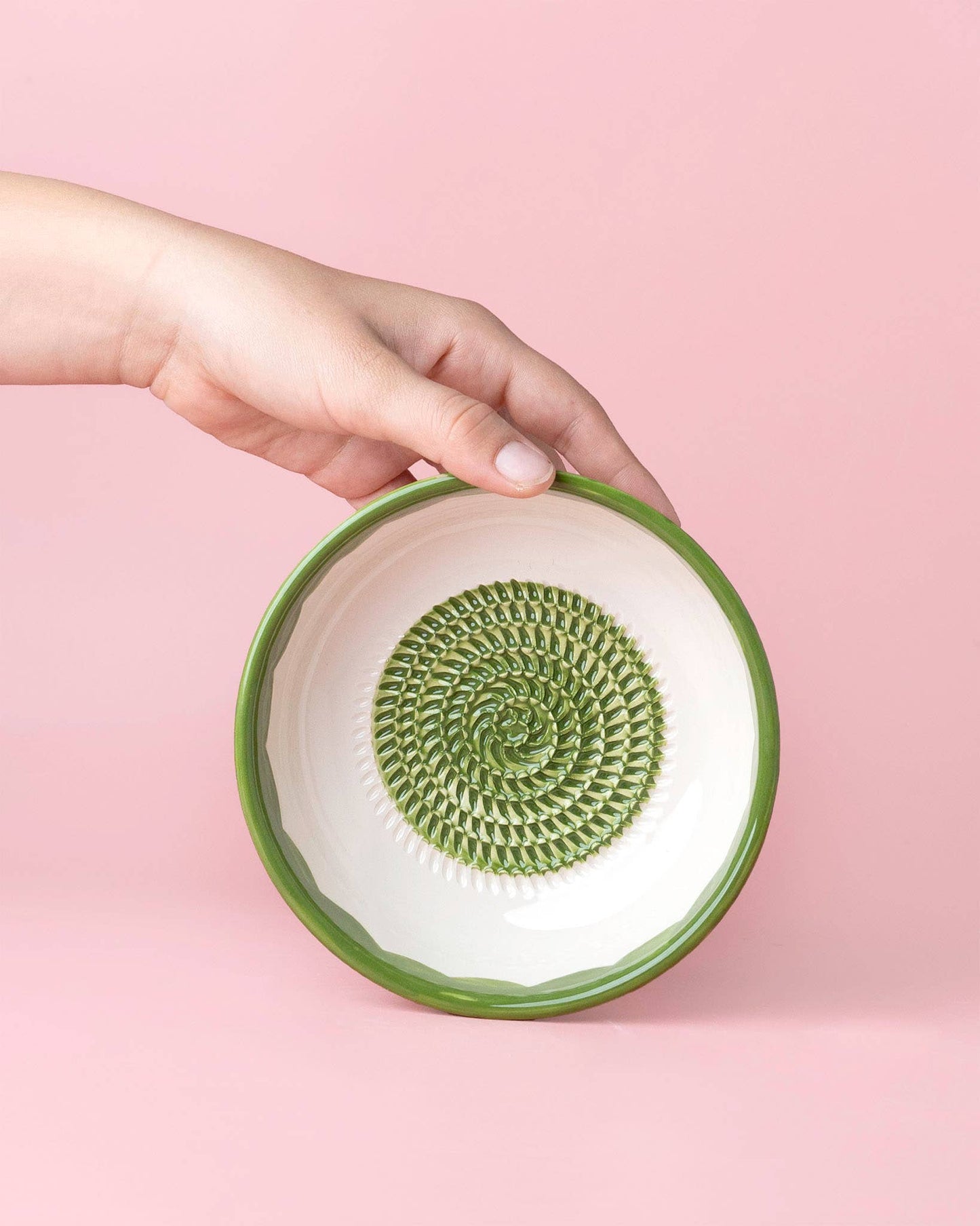 Vintage Pottery Grater Bowl – Green and White
