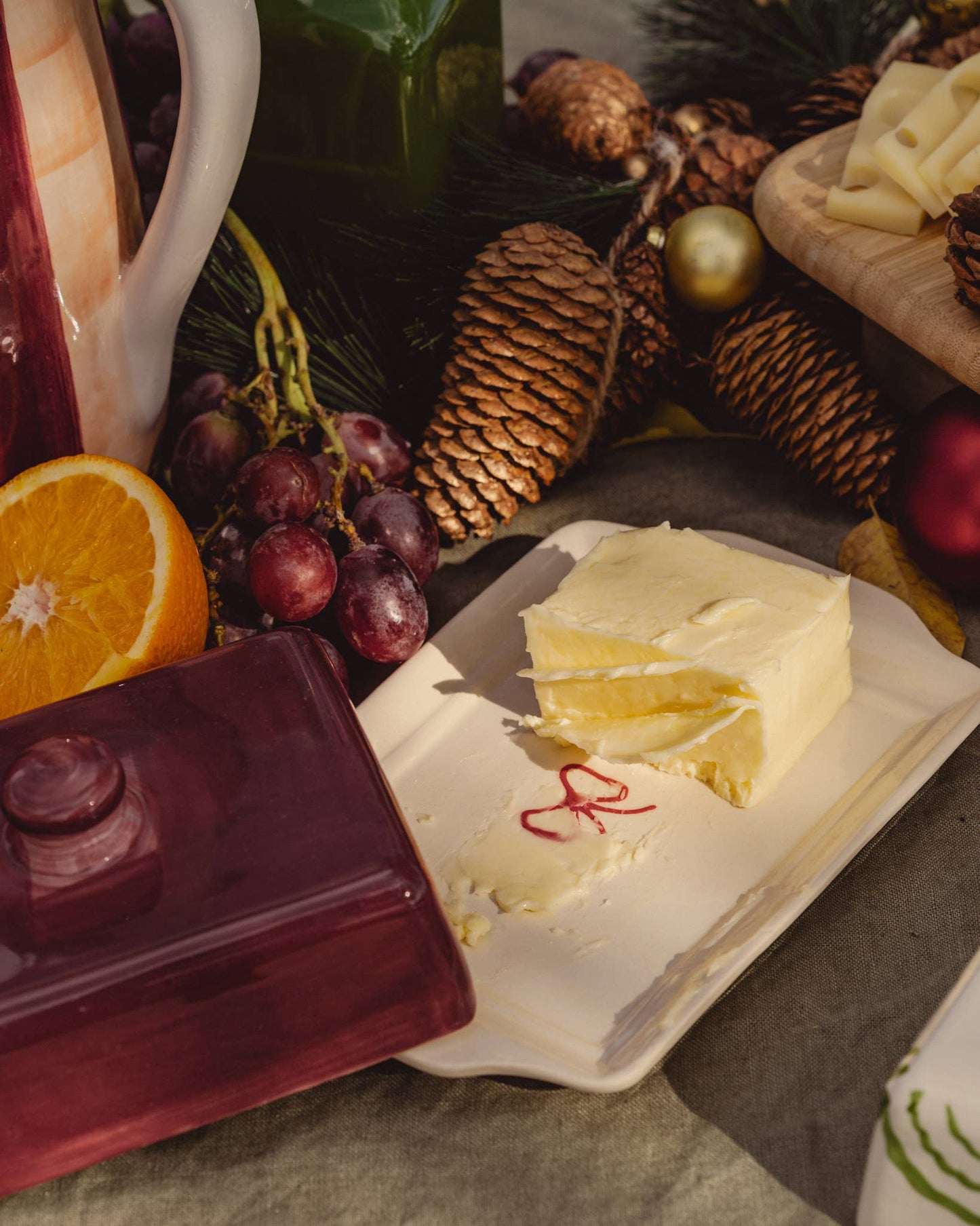 Burgundy Ceramic Butter Dish – Handmade Holiday Gift - Noell