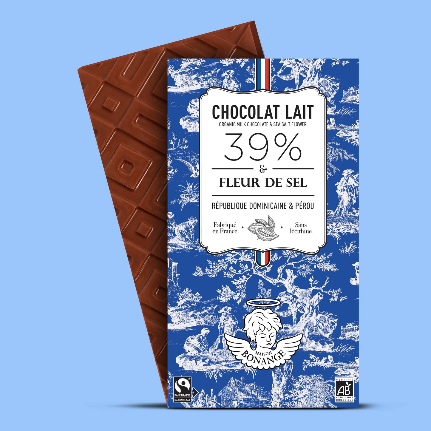 Milk Chocolate Bar 39% Organic Fairtrade Fleur de Sel 80g