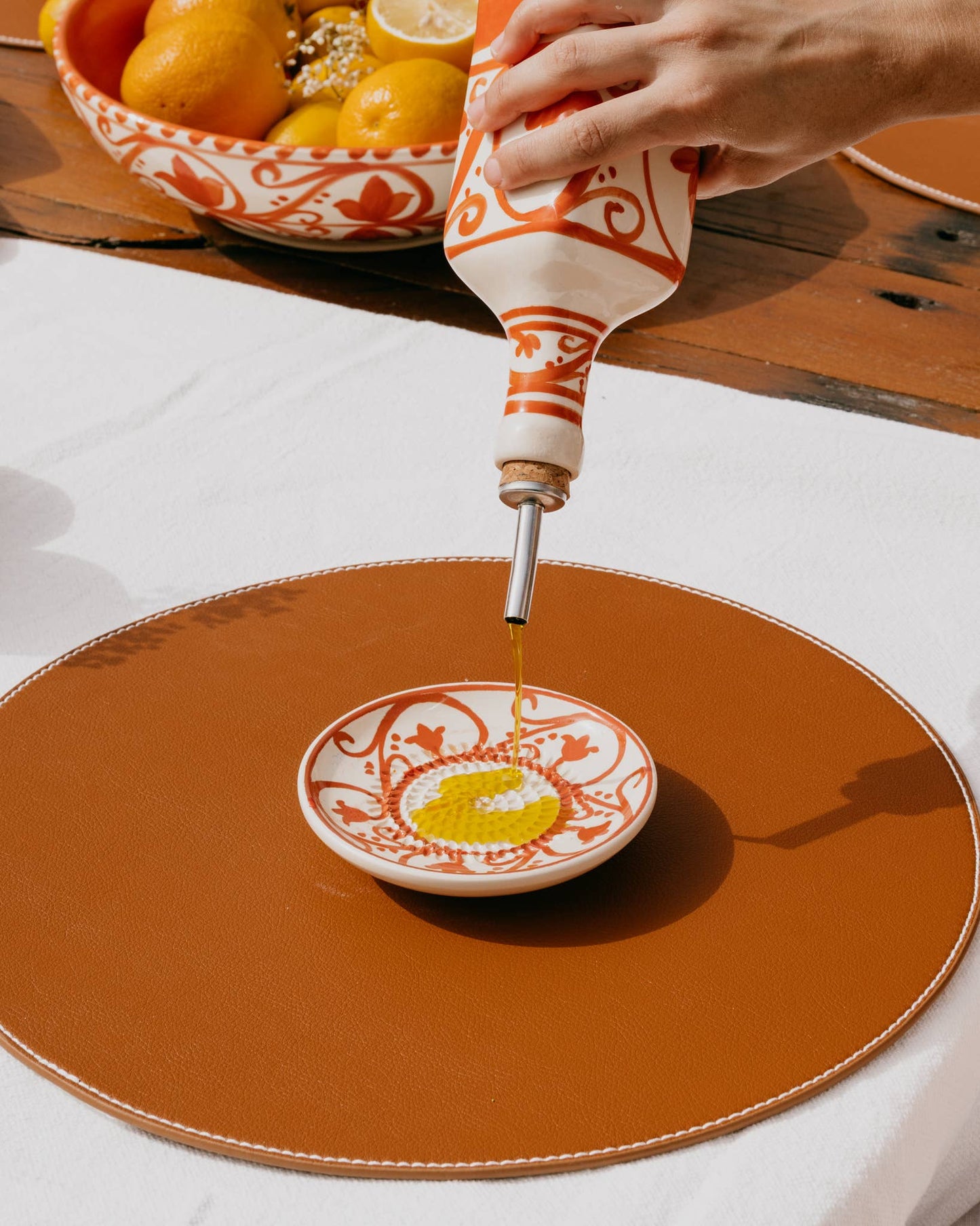 Ceramic Garlic Grater Plate - Small Orange & Beige - Azahara