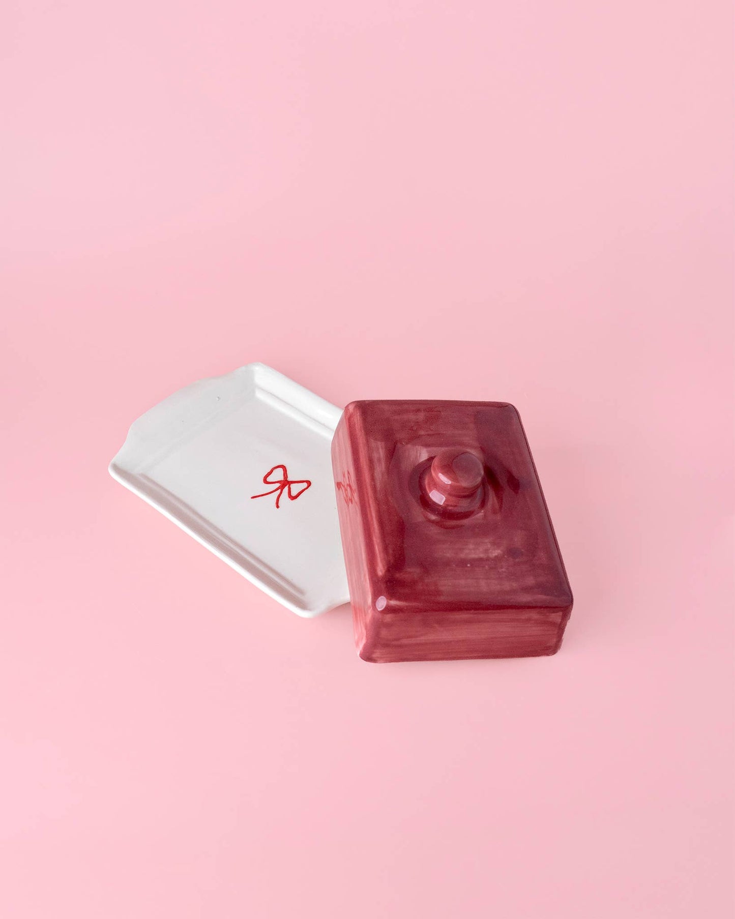 Burgundy Ceramic Butter Dish – Handmade Holiday Gift - Noell