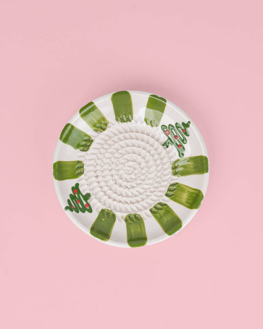 Small Ceramic Garlic Grater Plate - Evergreen