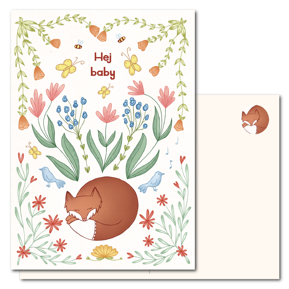 Hey baby | Birth announcement card with sleeping fox