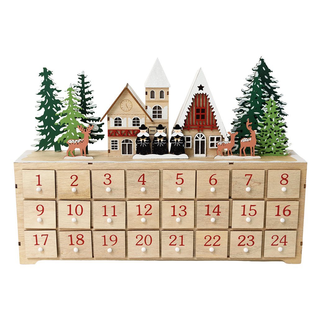 Houten adventskalender met LED-verlichting - Carolzangers