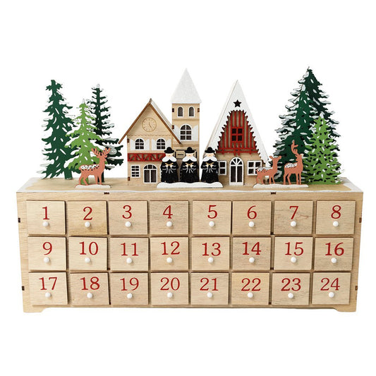 Houten adventskalender met LED-verlichting - Carolzangers