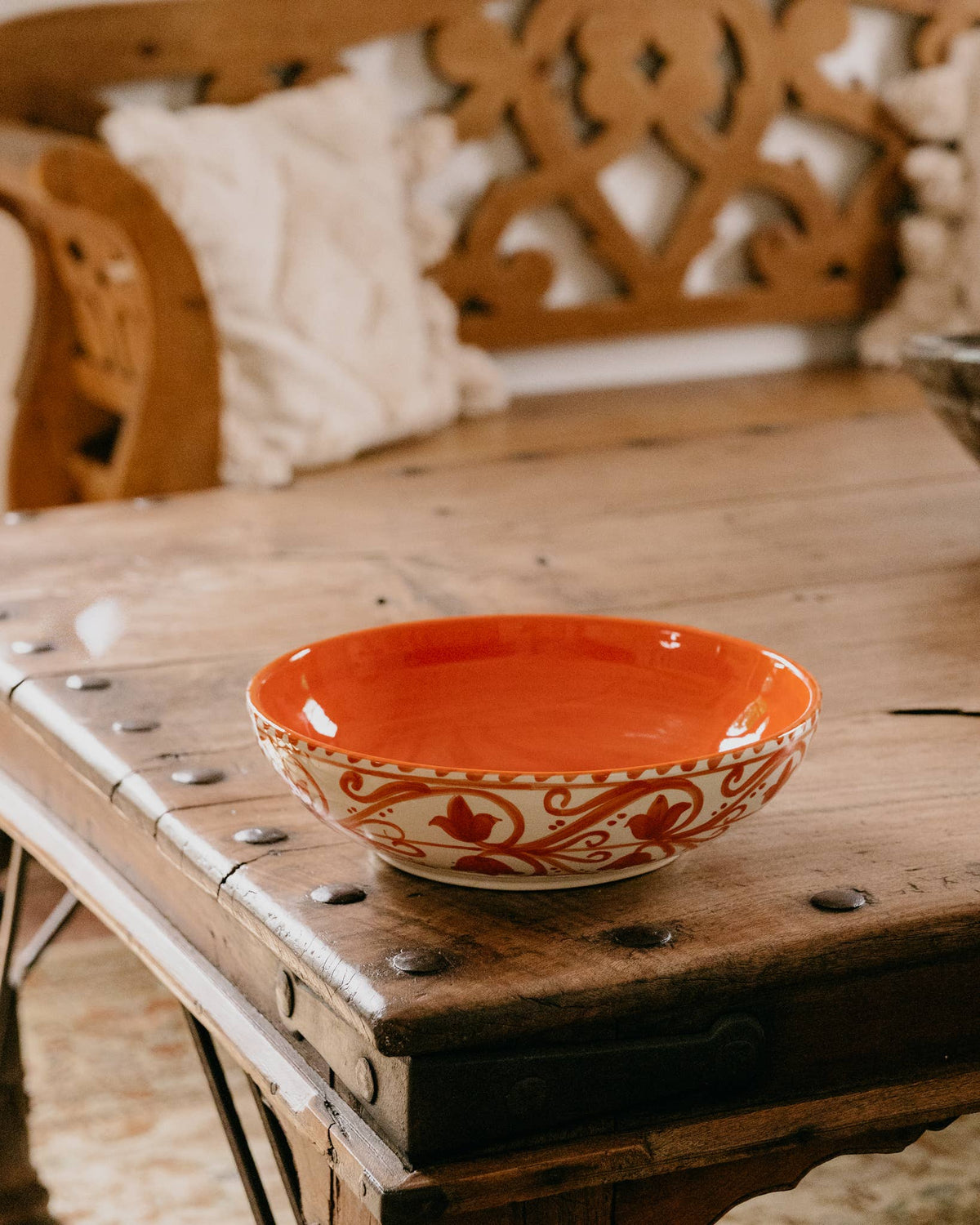 Large Ceramic Bowl - Salad Bowl - Orange & Beige - Azahara