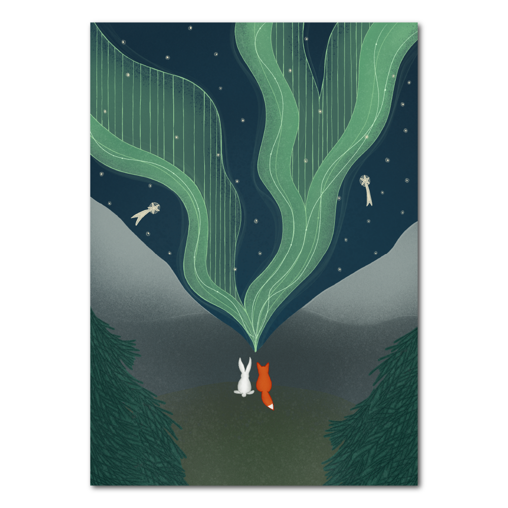 Little Fox Magical Winter Night | Postcard