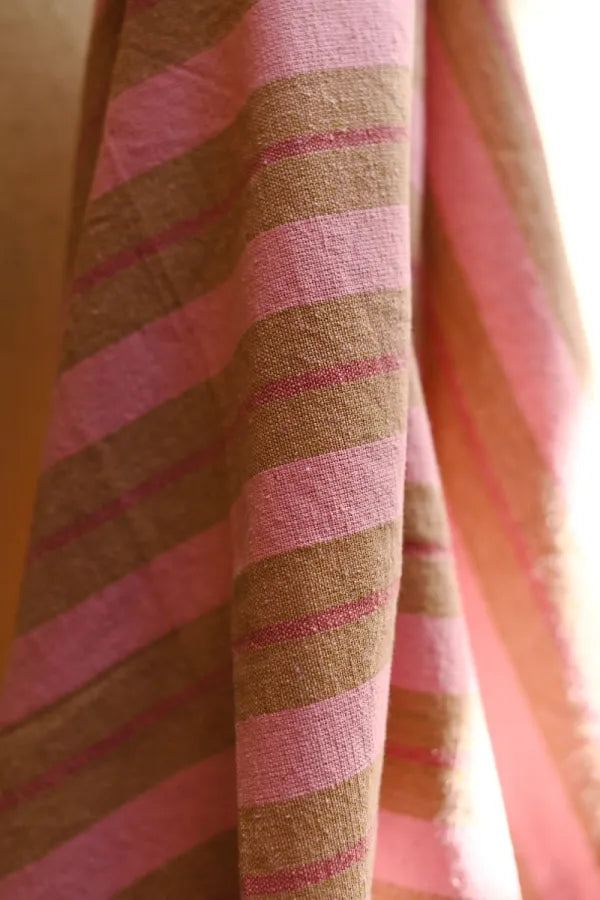 Hamamdoek gestreept bruin, roze 100% katoen (170cm x 90cm)