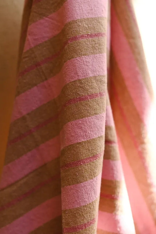 Hamamdoek gestreept bruin, roze 100% katoen (170cm x 90cm)