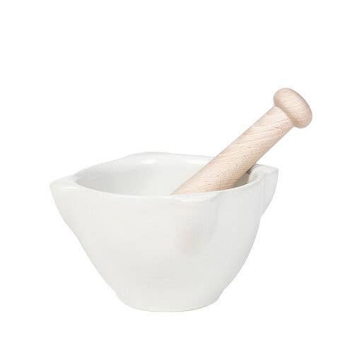 Off-white ceramic mortar with pestle - 995 g - Vijzel