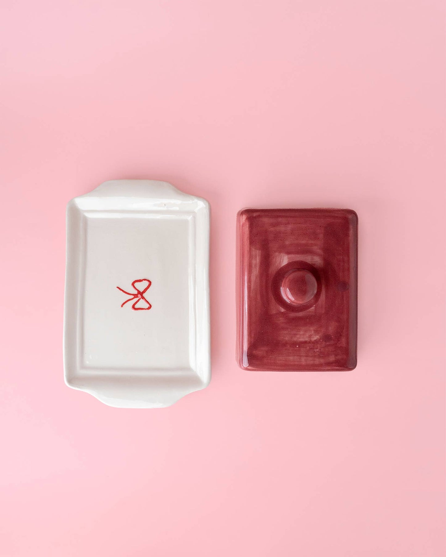 Burgundy Ceramic Butter Dish – Handmade Holiday Gift - Noell