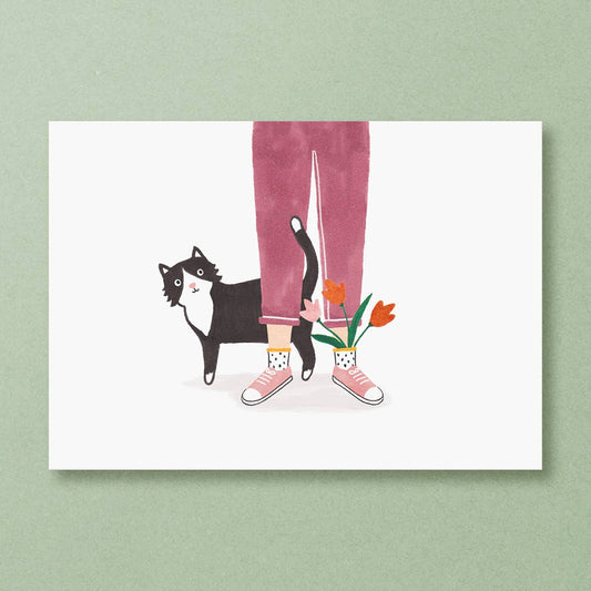 Black Cat and Tulips Postcard