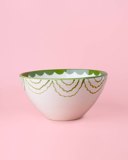 Artisanal Ceramic Serving Bowl – Green & White / ROOTS