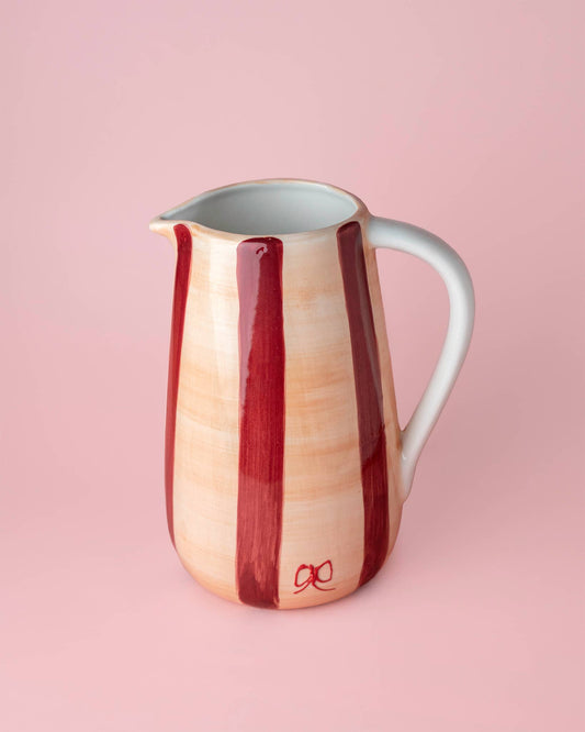 Pottery Vase 21cm - Burgundy & Beige Stripes - Noelle