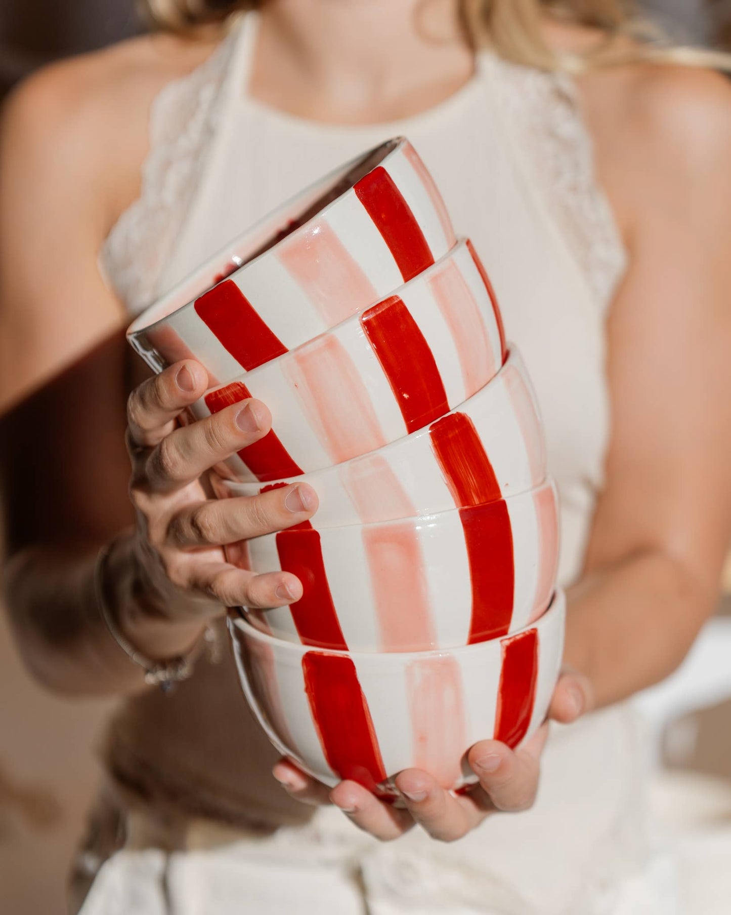 Striped Ceramic Bowl – Hand-Painted - Sweetheart